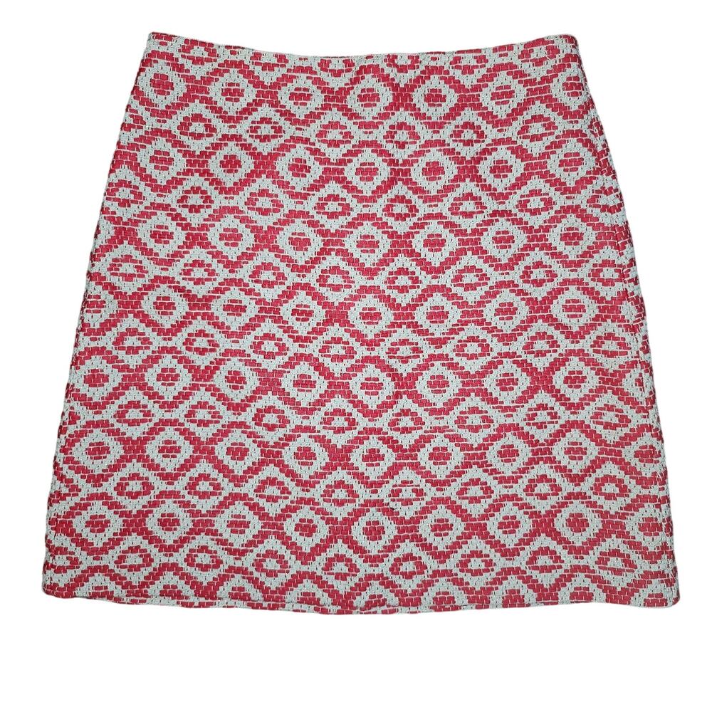 Ann Taylor LOFT Geo Jacquard Textured Shift Skirt Size 8 Tall Tomato Red White